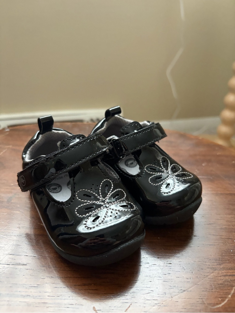 Stride Rite Black Patent Mary Janes with Floral Cutouts